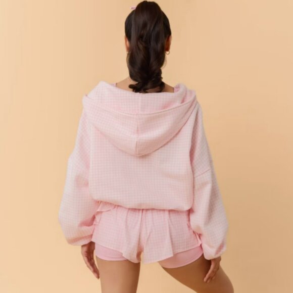 Blogilates Marshmallow Full Zip Hooded Sweatshirt Pink Gingham Medium - Picture 4 of 5